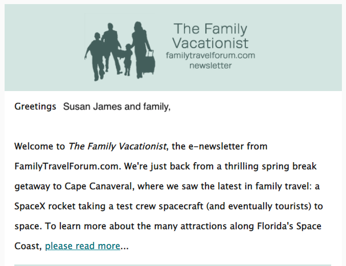 The Family Vacationist e-newsletter