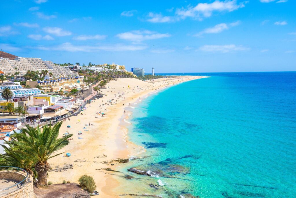 Aerial view of the coastline of Fuerteventura for a kids vacation.